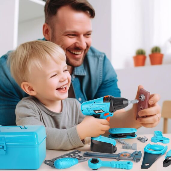 Vanplay Spielzeug ab 3 Jahre Werkzeugkoffer Kinder Werkzeuge mit Werkzeugkasten Spielzeug Bohrmaschine Werkzeuggürtel Kinderspielzeug ab 3 4 5 6 Jahre Jungen Mädchen Kinder (52 STK)