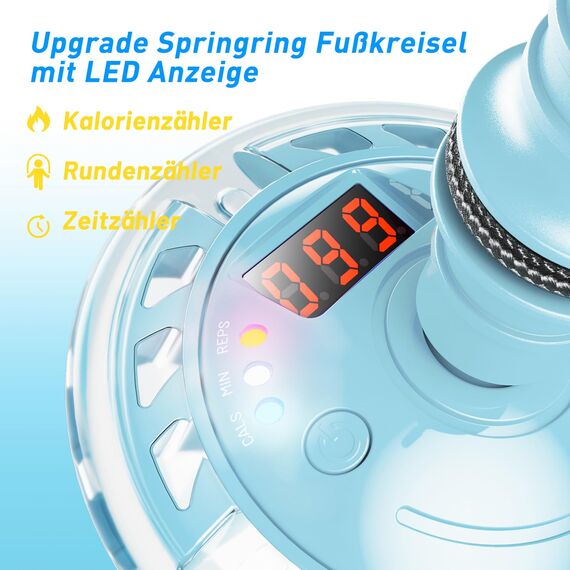 Hot Bee Kinder Blinkender Springring Fußkreisel mit Zähler, Timer, Kalorienzähler Spielzeug Geschenke für Junge Mädchen 6-12 Aufladbare Faltbar Swing Wheel mit Lichtrad Weihnachten Geburtstag Hellblau