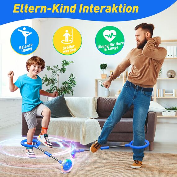 Hot Bee Kinder Blinkender Springring Fußkreisel mit Zähler, Timer, Kalorienzähler Spielzeug Geschenke für Junge Mädchen 6-12 Aufladbare Faltbar Swing Wheel mit Lichtrad Weihnachten, Geburtstag Blau
