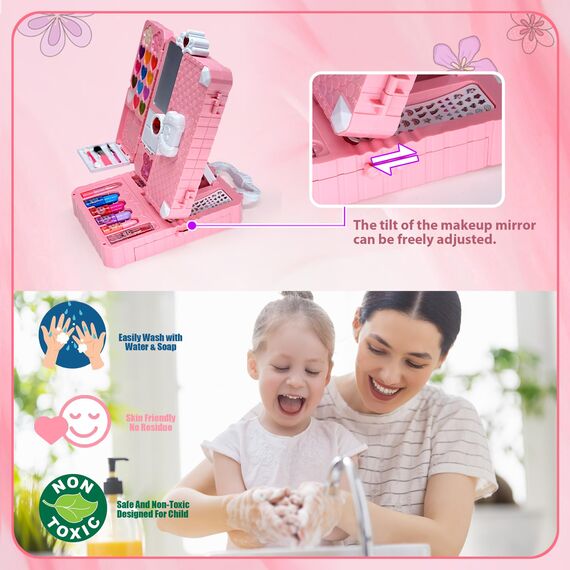 Kinderschminke Set Mädchen Spielzeug Geschenke - 74PCS Waschbar Schminkkoffer Kinder, Schminke Kinder Make Up Set Spiele, Prinzessin Weihnachts Geburtstags Geschenke für Mädchen 4 5 6 7 8 9 10 Jahre