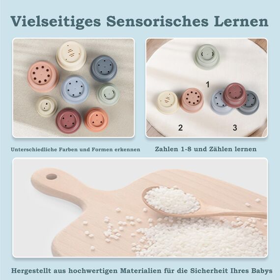 ZHUOYOU Stapelbecher Baby Spielzeug für 1 Jahre,8 Stück Kinder Stapelturm Badespielzeug Sandspielzeug Becher,Stapelspiel Lernspielzeug Geschenk für 6+ Monate Jungen und Mädchen