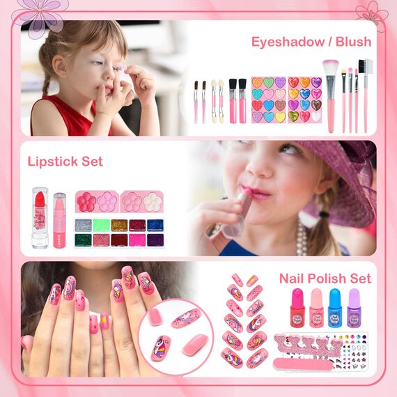 Kinderschminke Set Mädchen Spielzeug Geschenke - 74PCS Waschbar Schminkkoffer Kinder, Schminke Kinder Make Up Set Spiele, Prinzessin Weihnachts Geburtstags Geschenke für Mädchen 4 5 6 7 8 9 10 Jahre