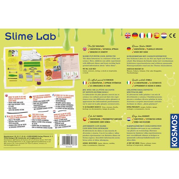 Kosmos 616878 Slime Lab Labor, Schleim selber Machen und erforschen Experimentier Set für Kinder mit mehrsprachiger Anleitung (DE, EN, FR, IT, ES, NL)