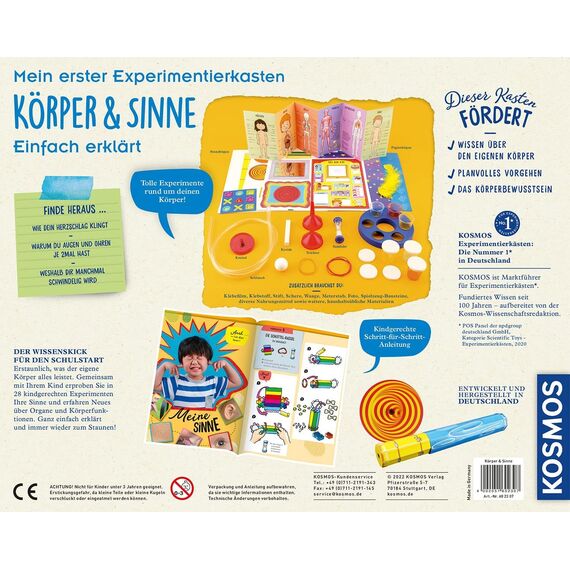 KOSMOS 602307 Mein erster Experimentierkasten – Körper & Sinne, Spielerische Experimente für alle Sinne, Fördert Sinneserfahrung & Experimentierdrang, Experimentierkasten für Kinder ab 5-8 Jahren