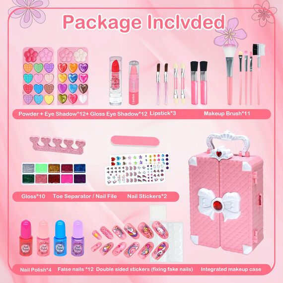 Kinderschminke Set Mädchen Spielzeug Geschenke - 74PCS Waschbar Schminkkoffer Kinder, Schminke Kinder Make Up Set Spiele, Prinzessin Weihnachts Geburtstags Geschenke für Mädchen 4 5 6 7 8 9 10 Jahre