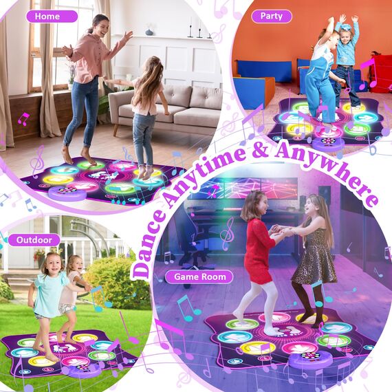 LEAPRCSTORE Tanzmatte Kinder Geschenke für Mädchen Alter 3 4 5 6 7 8 9 10 11 12+ Jahre, Musikmatte mit 8 Led-Leuchten, 6 Modi, Wiederaufladbare Batterie, Geburtstag Weihnachten Spielzeug