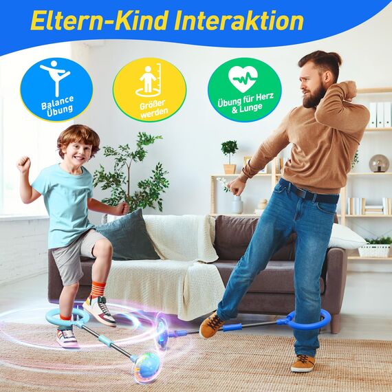 Hot Bee Kinder Blinkender Springring Fußkreisel mit Zähler, Timer, Kalorienzähler Spielzeug Geschenke für Junge Mädchen 6-12 Aufladbare Faltbar Swing Wheel mit Lichtrad Weihnachten Geburtstag Hellblau