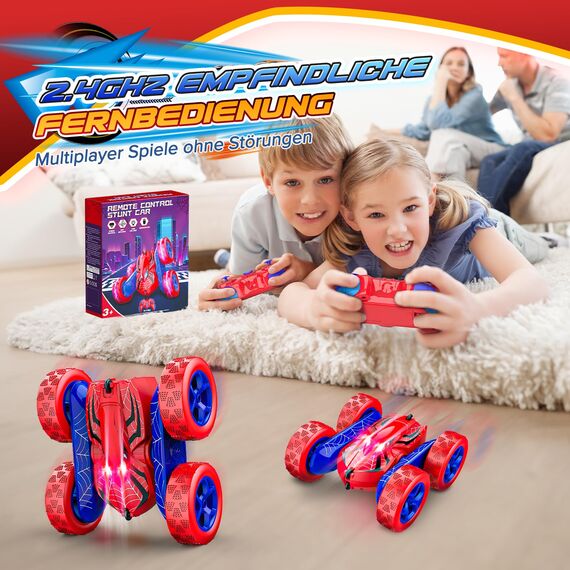 Dreamlandia Ferngesteuertes Auto 3 4 5 6 7 8 9 10 Jahre, 2.4 GHz RC Auto Spielzeug mit LED Licht & 360° Flip, Monstertruck für Junge Outdoor Spielzeug für Garten, Geburtstags Geschenk Ostern Kinder