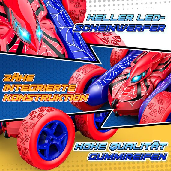 Dreamlandia Ferngesteuertes Auto 3 4 5 6 7 8 9 10 Jahre, 2.4 GHz RC Auto Spielzeug mit LED Licht & 360° Flip, Monstertruck für Junge Outdoor Spielzeug für Garten, Geburtstags Geschenk Ostern Kinder