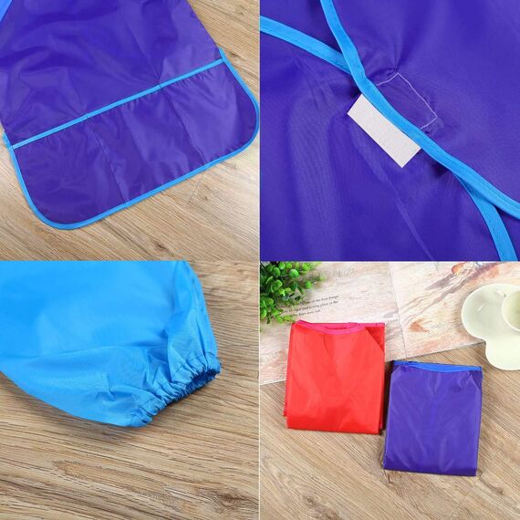 Amaza Malschürze Kinder,4Pcs Wasserdicht Malkittel Kinder 2-8 Jahre mit Ärmeln und 3 Taschen, Klettverschluss Bastelschürze, Kinderkittel Malen fur Schule,Malen,Basteln (Blau & Rot & Gelb & Rosa)
