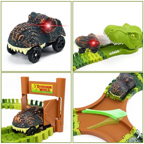 Dinosaurier Spielzeug ab 2 3 4 Jahre, Autorennbahn Kinderspielzeug Dino Spielzeug 3 4 5 6 Jahre Mit 14 Dinosaurier Spielze & Dino Cars für Rennbahn Autobahn Kinder Geschenk 2 3 4 5 6 Jahre Junge