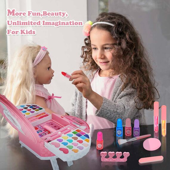 Kinderschminke Set Mädchen Spielzeug Geschenke - 66PCS Waschbar Schminkkoffer Kinder, Schminke Kinder Make Up Set Spiele, Toys for Girls Prinzessin Weihnachts Geburtstags Geschenke für Mädchen 4+Jahre