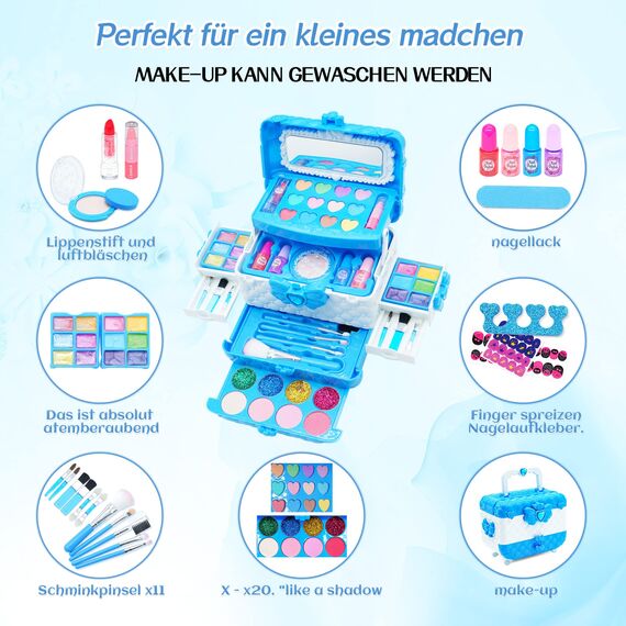 Kinderschminke Set Mädchen Spielzeug Geschenke - Frozen Waschbar Schminkkoffer Kinder, Schminke Kinder Make Up Set Spiele, Toys for Firls Weihnachts Geburtstags Geschenke für Mädchen 4-12 Jahre