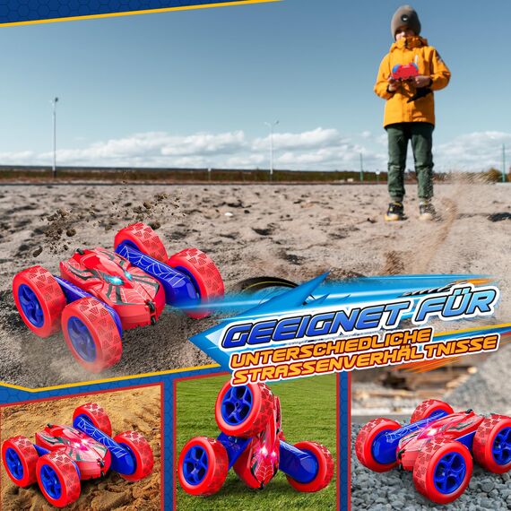 Dreamlandia Ferngesteuertes Auto 3 4 5 6 7 8 9 10 Jahre, 2.4 GHz RC Auto Spielzeug mit LED Licht & 360° Flip, Monstertruck für Junge Outdoor Spielzeug für Garten, Geburtstags Geschenk Ostern Kinder