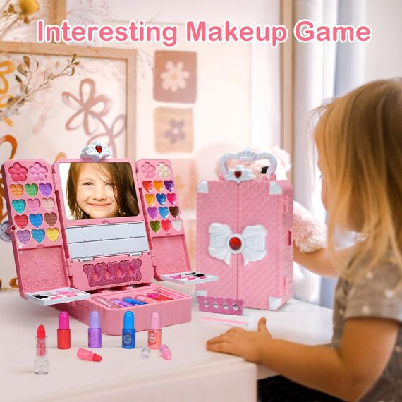 Kinderschminke Set Mädchen Spielzeug Geschenke - 74PCS Waschbar Schminkkoffer Kinder, Schminke Kinder Make Up Set Spiele, Prinzessin Weihnachts Geburtstags Geschenke für Mädchen 4 5 6 7 8 9 10 Jahre