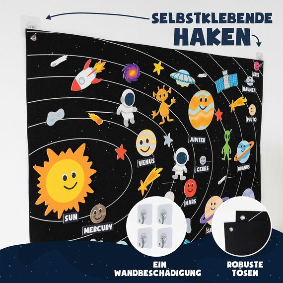 BONNYCO Sonnensystem Kinder 61 Filz Figuren. Planeten Kinder Spielzeug, Geschenke für Jungs Mädchen 3 4 5 6 7 8 Jahre. Sonnensystem Modell, Pädagogisches Montessori Spielzeug Weltraum, Weihnachten