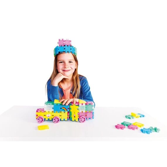Clics Konstruktionsspielzeug für Kinder ab 3 Jahre, kreatives Lernspielzeug im 175 Teile Set, Glitzer Bausteine für Mädchen, Montessori STEM-Spielzeug, Langlebige Spielzeug aus recyceltem Material