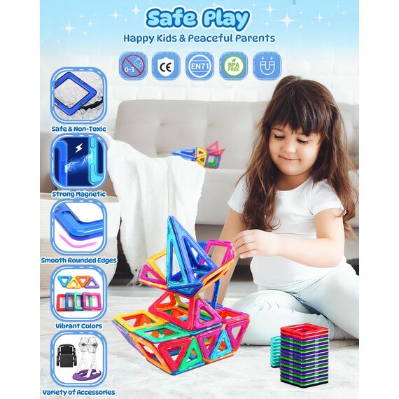 Theefun 60 Teile Magnetische Bausteine, Magnetbausteine Magnetspiel Magnete Kinder 3D STEM Montessori Lernspielzeug für Jungen & Mädchen 3–8 Jahre Weihnachtsgeschenke & Geburtstagsgeschenk