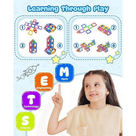 Theefun 60 Teile Magnetische Bausteine, Magnetbausteine Magnetspiel Magnete Kinder 3D STEM Montessori Lernspielzeug für Jungen & Mädchen 3–8 Jahre Weihnachtsgeschenke & Geburtstagsgeschenk