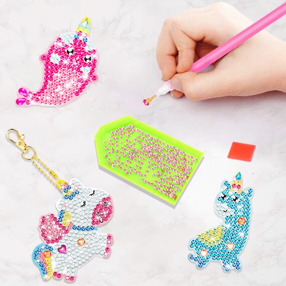 ORIENTAL CHERRY Einhorn Geschenke für Mädchen, Kunst und Handwerk für Kinder - Basteln Sie Ihre eigenen GEM-Schlüsselanhänger - 5D-Diamant-Malen nach Zahlen Kunstsets für Mädchen Kinder Kleinkinder