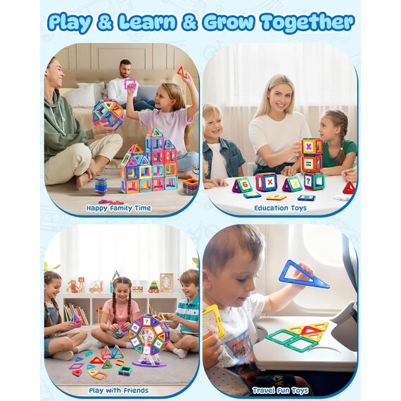 Theefun 136 Teile Magnetische Bausteine, Magnetbausteine Magnetspiel Magnete Kinder 3D STEM Montessori Lernspielzeug für Jungen & Mädchen 3–8 Jahre Weihnachtsgeschenke & Geburtstagsgeschenk