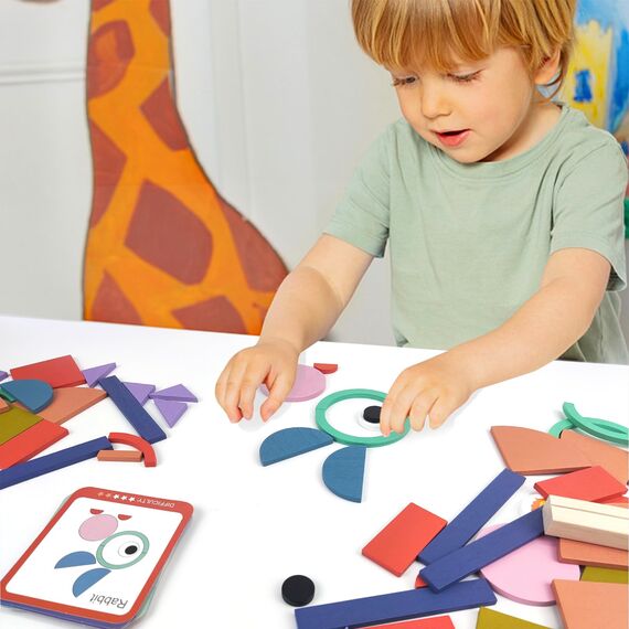 Jastown Tangram Holz Kinder,holzpuzzle Montessori Spielzeug ab 4 5 6 Jahre,Puzzle Shape Matching Game,pädagogisches Puzzle für Kinder,Geburtstag Holzpuzzles Geschenk für Jungen Mädchen 3-6 Jahre