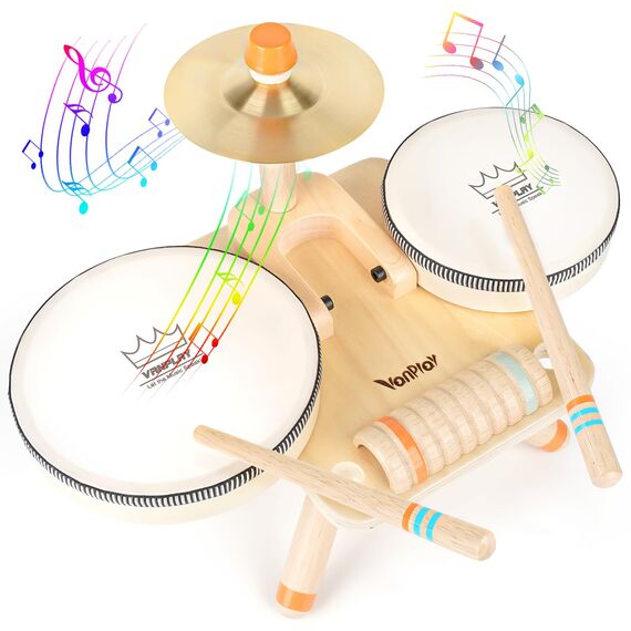 Spielzeug ab 3 Jahre Schlagzeug Trommel Kinder Holzspielzeug Baby Musikinstrumente Motorikspielzeug Geschenk 3 4 5 Jahre Junge Mädchen