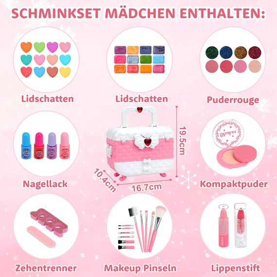 Schminkkoffer für Mädchen 55 Teile Waschbar Kinderschminke Set Geschenk 3 4 5 6 7 8 9 10 Jahre
