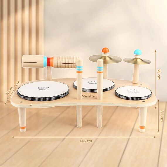 Vanplay Holzspielzeug Schlagzeug Kinder Trommel 8 In 1 Musikinstrumente Kinder Spielzeug ab 3 4 5 Jahre Junge Mädchen Montessori Spielzeug