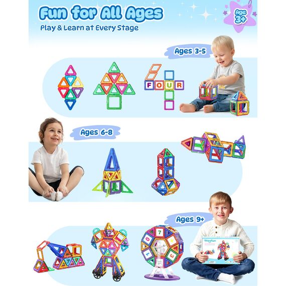 Theefun 136 Teile Magnetische Bausteine, Magnetbausteine Magnetspiel Magnete Kinder 3D STEM Montessori Lernspielzeug für Jungen & Mädchen 3–8 Jahre Weihnachtsgeschenke & Geburtstagsgeschenk
