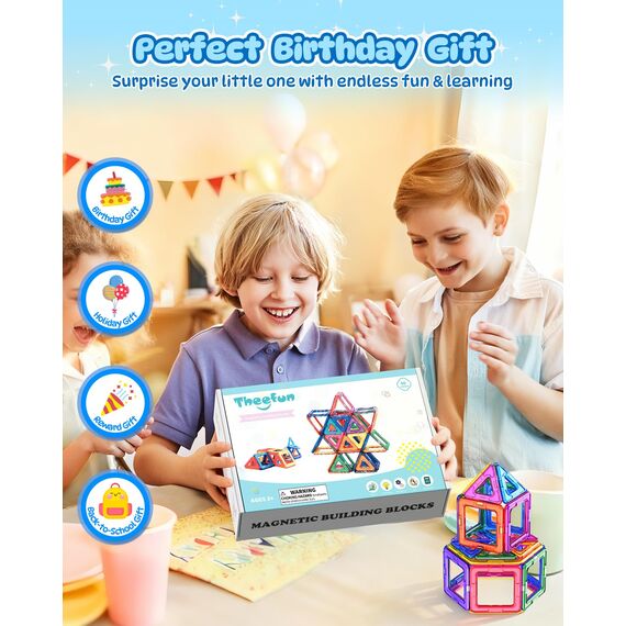 Theefun 60 Teile Magnetische Bausteine, Magnetbausteine Magnetspiel Magnete Kinder 3D STEM Montessori Lernspielzeug für Jungen & Mädchen 3–8 Jahre Weihnachtsgeschenke & Geburtstagsgeschenk