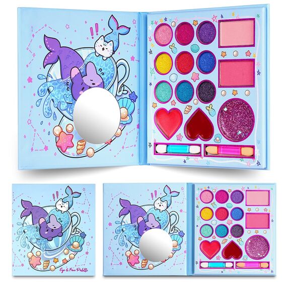 Aomig Kinderschminke, 14 Farben Kinderschminke Set Mädchen, Waschbares, Sicheres und Ungiftiges Schminkset, Geeignet für Weihnachten, Geburtstag, Karnevalsgeschenke für Kinder über 4 Jahre(Blau)