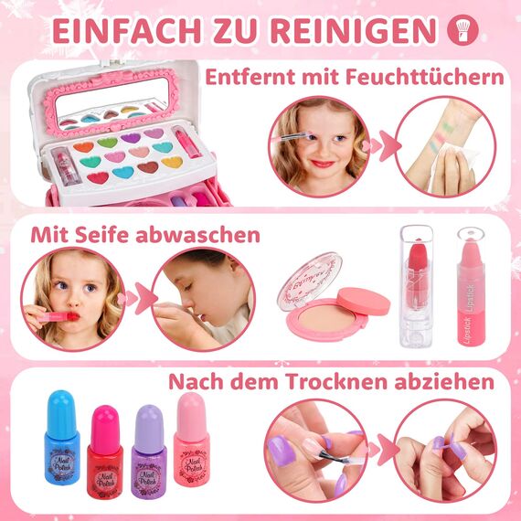 Schminkkoffer für Mädchen 55 Teile Waschbar Kinderschminke Set Geschenk 3 4 5 6 7 8 9 10 Jahre