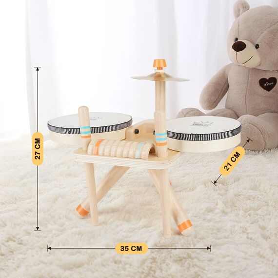 Spielzeug ab 3 Jahre Schlagzeug Trommel Kinder Holzspielzeug Baby Musikinstrumente Motorikspielzeug Geschenk 3 4 5 Jahre Junge Mädchen