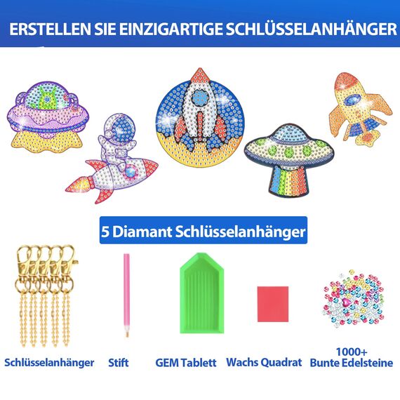 Basteln Mädchen 6-12 Jahre, Geschenke für Kinder - Basteln Sie Ihre eigenen GEM-Schlüsselanhänger - 5D-Diamant-Malen nach Zahlen Kunstsets für Mädchen Kinder Kleinkinder im Alter von 6-12 Jahren