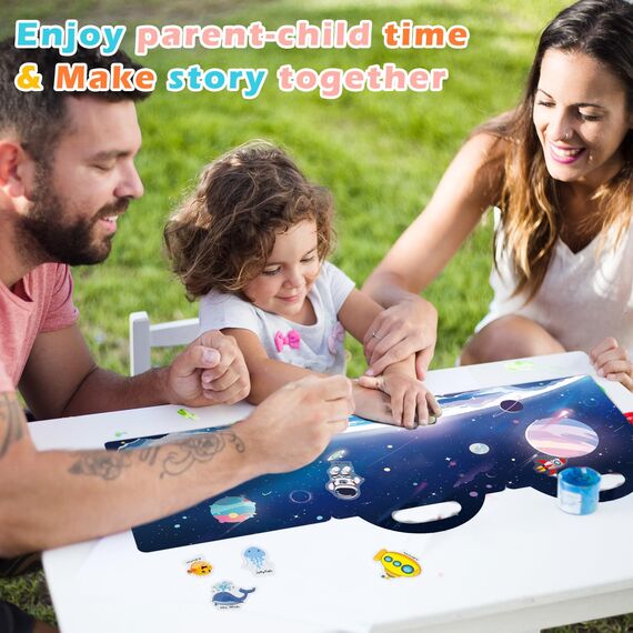GUYUCOM Sticker Set 4 Stück - Wiederverwendbares Stickerbuch für Mädchen ab 2 Jahre, 3D Aufkleber Themen Enthält Dinosaurier, Tiere, Fahrzeuge und Raum, Kinder Geschenk Spielzeug für 2 3 4 5 6 jahre
