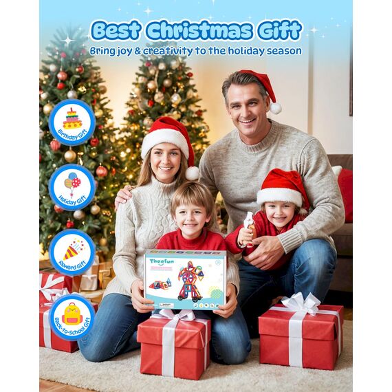Theefun 136 Teile Magnetische Bausteine, Magnetbausteine Magnetspiel Magnete Kinder 3D STEM Montessori Lernspielzeug für Jungen & Mädchen 3–8 Jahre Weihnachtsgeschenke & Geburtstagsgeschenk