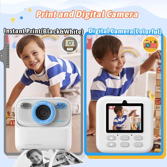 Upgrade Kinderkamera Sofortdruck für Jungen und Mädchen, 1080P HD Dual-Linse Selfie Digitalkamera mit Druckpapier, Weihnachten Geburtstag Geschenke Spielzeug für Kleinkind und Jugendliche