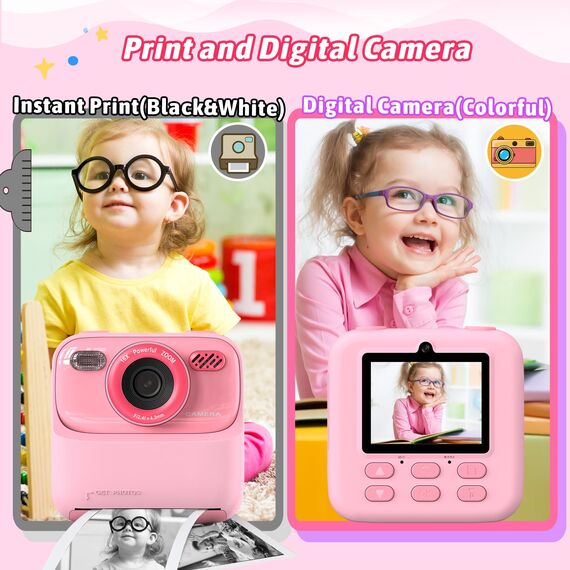 Upgrade Kinderkamera Sofortdruck für Jungen und Mädchen, 1080P HD Dual-Linse Selfie Digitalkamera mit Druckpapier, Weihnachten Geburtstag Geschenke Spielzeug für Kleinkind und Jugendliche