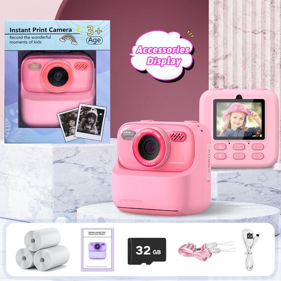 Upgrade Kinderkamera Sofortdruck für Jungen und Mädchen, 1080P HD Dual-Linse Selfie Digitalkamera mit Druckpapier, Weihnachten Geburtstag Geschenke Spielzeug für Kleinkind und Jugendliche