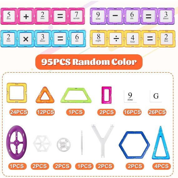 Magnetische Bausteine 95 Stück,Magnete Kinder Spielzeug ab 3 4 5 6 7 8 Jahre Junge Jungen Mädchen Magnetbausteine Magnetspiel mit Buchstaben,Zahlen und Riesenrad，Geburtstagsgeschenke für Kinder