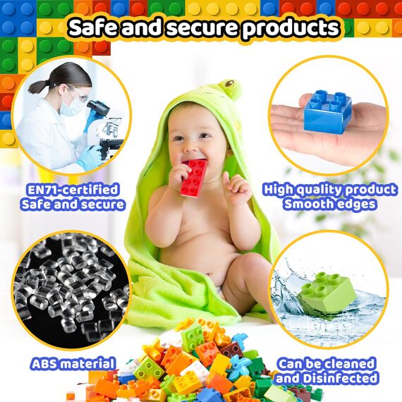WYSWYG® Große Bausteine Set, 81 Stück Bausteine und 2 Bauplatten - Kompatibel, für Kinder ab 3-4-5-6 Jahre Buntes Starterset