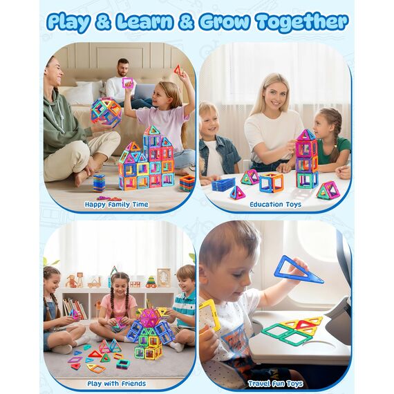 Theefun 60 Teile Magnetische Bausteine, Magnetbausteine Magnetspiel Magnete Kinder 3D STEM Montessori Lernspielzeug für Jungen & Mädchen 3–8 Jahre Weihnachtsgeschenke & Geburtstagsgeschenk