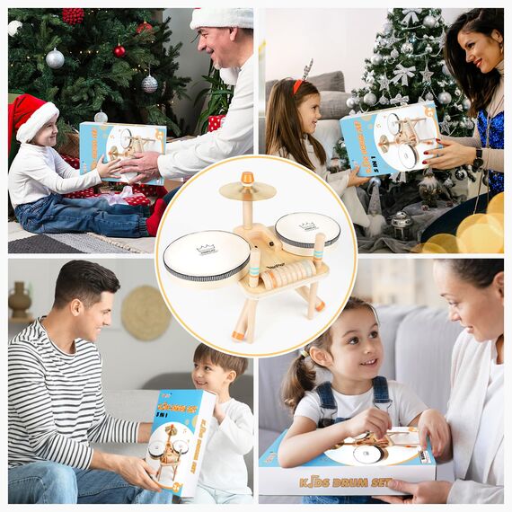 Spielzeug ab 3 Jahre Schlagzeug Trommel Kinder Holzspielzeug Baby Musikinstrumente Motorikspielzeug Geschenk 3 4 5 Jahre Junge Mädchen