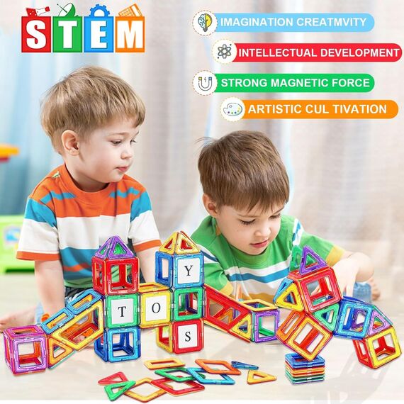 Magnetische Bausteine 95 Stück,Magnete Kinder Spielzeug ab 3 4 5 6 7 8 Jahre Junge Jungen Mädchen Magnetbausteine Magnetspiel mit Buchstaben,Zahlen und Riesenrad，Geburtstagsgeschenke für Kinder