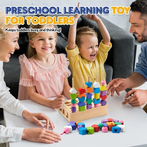 ZGIMI Montessori Spielzeug ab 3 4 5 Jahre Motorikspielzeug Fädelspiel Bausteine Sortierspiel für Kinder, Holz StapelspielFeinmotorik Lernspiele Geschenk für Baby Junge Mädchen