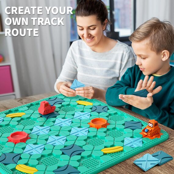 burgkidz Kinderspielzeug Brettspiele - Logischer Straßenbauer großes Brett 56 x 56cm Labyrinth Puzzle-Spiele für Multiplayer & Familie, Geschenke für Jungen und Mädchen im Alter von 4+ Jahren