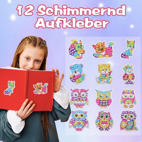 ORIENTAL CHERRY Basteln Mädchen 8 Jahre, Diamond Painting Kinder 12 Diamantkunstaufklebern Geschenke für Mädchen Kleinkinder Alter von 6-12 Jahren, Bastelset Kinder ab 6 jahre