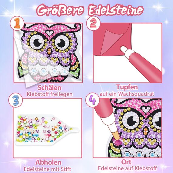 ORIENTAL CHERRY Basteln Mädchen 8 Jahre, Diamond Painting Kinder 12 Diamantkunstaufklebern Geschenke für Mädchen Kleinkinder Alter von 6-12 Jahren, Bastelset Kinder ab 6 jahre