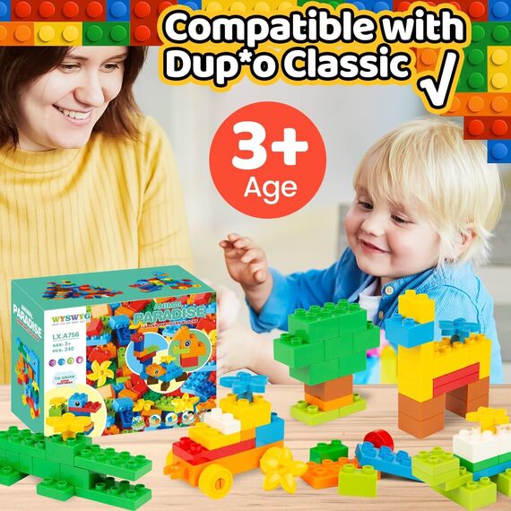 WYSWYG Großen Bausteine, 240 Stück Steine Set Kompatibel mit duplo Bausteine und Allen Großen Marken, ab 2 3 4 Jahr, Starter-Set Baustein, Kreativ Lernspielzeug, Geschenk zum Jungen Mädchen